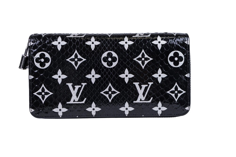 Louis Vuitton Black White Zippy Wallet Python Leather Silver Hardware